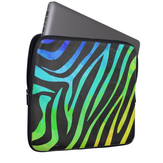 Modischer Regenbogen-und schwarzer Zebra-Tierdruck Laptopschutzhülle (Vorne Rechts)