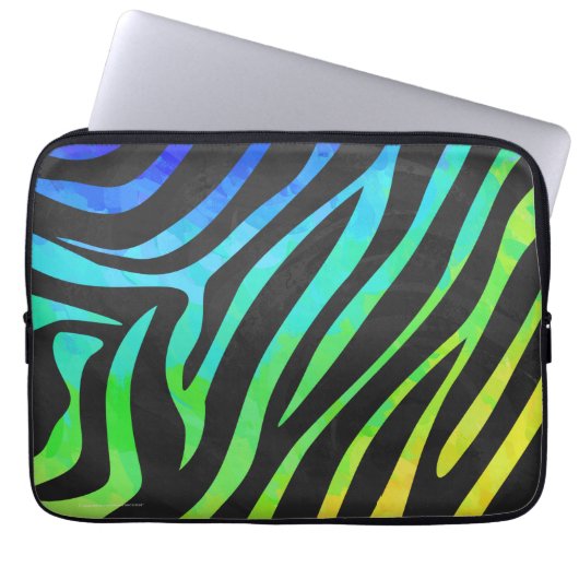 Modischer Regenbogen-und schwarzer Zebra-Tierdruck Laptopschutzhülle (Vorderseite)