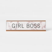 Modischer rosa Marmormädchen-Chef Schreibtischnamensplakette (Vorderseite )