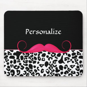 Modischer rosa Schnurrbart-Girly Leopard-Druck mit Mousepad