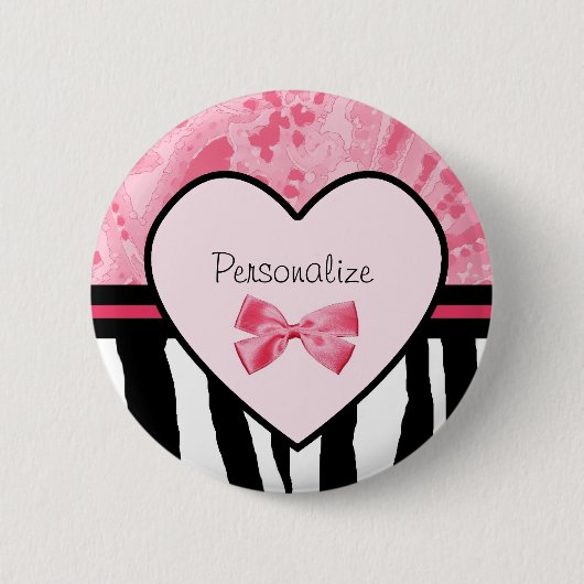 Modischer rosa und schwarzer Zebra-Muster-Bogen Button (Vorderseite)