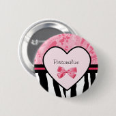 Modischer rosa und schwarzer Zebra-Muster-Bogen Button (Vorne & Hinten)