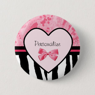 Modischer rosa und schwarzer Zebra-Muster-Bogen Button
