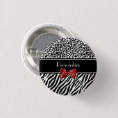 Modischer Schwarzweiss-Leopardzebra-Druck-roter Button (Vorne & Hinten)
