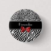 Modischer Schwarzweiss-Leopardzebra-Druck-roter Button (Vorderseite)