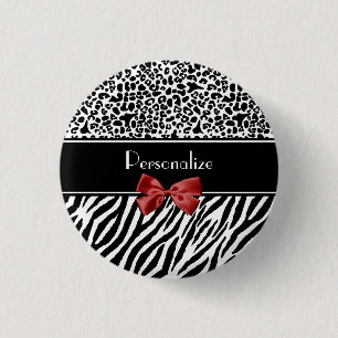 Modischer Schwarzweiss-Leopardzebra-Druck-roter Button
