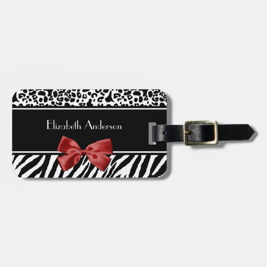 Modischer Schwarzweiss-Leopardzebra-Druck-roter Gepäckanhänger (Vorderseite horizontal)