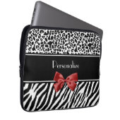 Modischer Schwarzweiss-Leopardzebra-Druck-roter Laptopschutzhülle (Vorne Rechts)