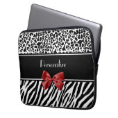 Modischer Schwarzweiss-Leopardzebra-Druck-roter Laptopschutzhülle (Vorderseite Links)