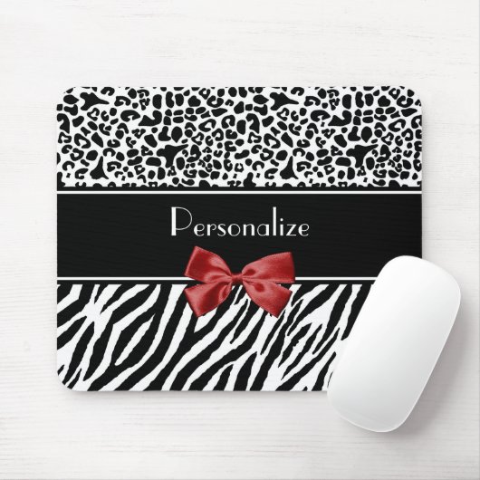 Modischer Schwarzweiss-Leopardzebra-Druck-roter Mousepad (Mit Mouse)