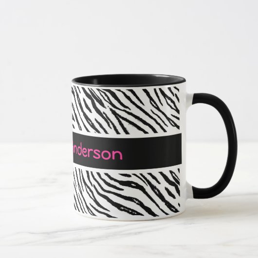 Modischer Schwarzweiss-Tiger Stripes rosa Namen Tasse (Rechts)