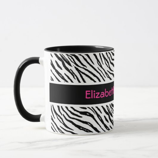 Modischer Schwarzweiss-Tiger Stripes rosa Namen Tasse (Links)