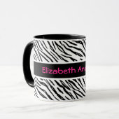 Modischer Schwarzweiss-Tiger Stripes rosa Namen Tasse (Vorderseite Links)