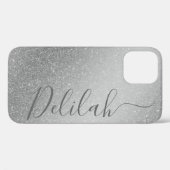 Modischer Silver Glitzer Gray Calligrafy Name Case-Mate iPhone Hülle (Rückseite (Horizontal))
