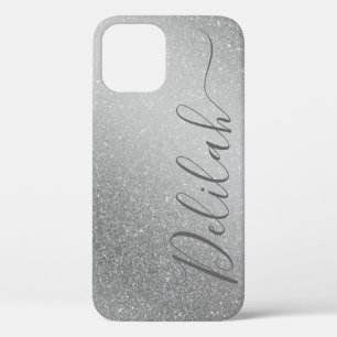 Modischer Silver Glitzer Gray Calligrafy Name Case-Mate iPhone Hülle