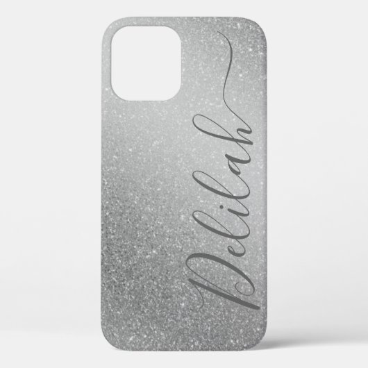 Modischer Silver Glitzer Gray Calligrafy Name Case-Mate iPhone Hülle (Rückseite)