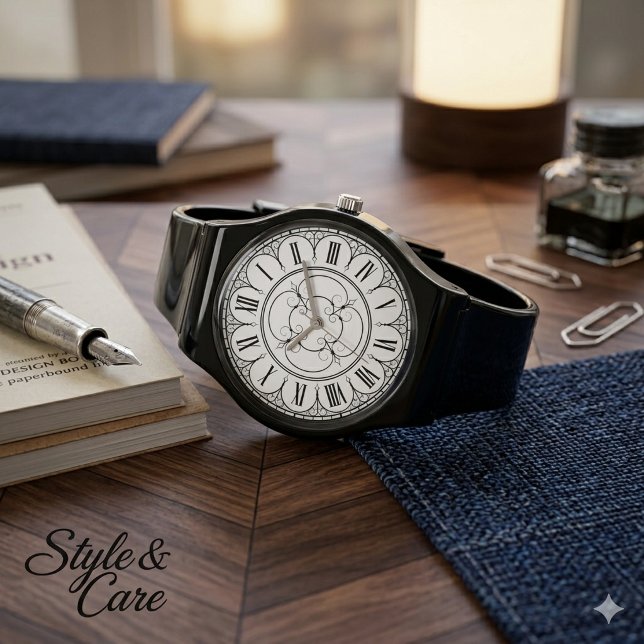 Modischer, stylischer Silicone Strap Black Armbanduhr (Elegant Black Silicone Strap Minimalist Watch)