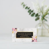 Modischer weißer Marmor | mit BlumenMaskenbildner Visitenkarte (Stehend Vorderseite)