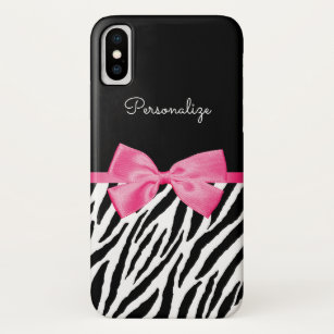 Modischer Zebra-Druck-schicker Pink-Bogen und Name Case-Mate iPhone Hülle