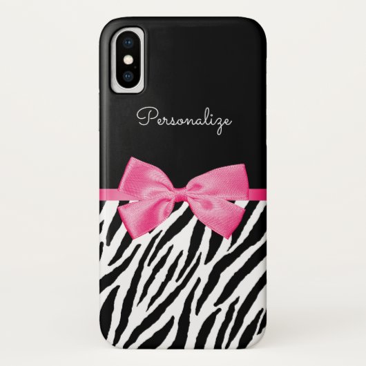 Modischer Zebra-Druck-schicker Pink-Bogen und Name Case-Mate iPhone Hülle (Rückseite)