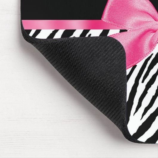 Modischer Zebra-Druck-schicker Pink-Bogen und Name Mousepad (Ecke)