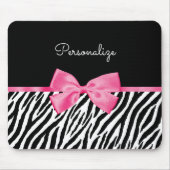 Modischer Zebra-Druck-schicker Pink-Bogen und Name Mousepad (Vorne)