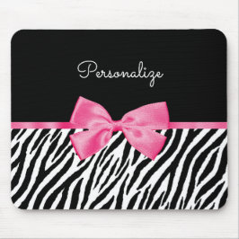 Modischer Zebra-Druck-schicker Pink-Bogen und Name Mousepad