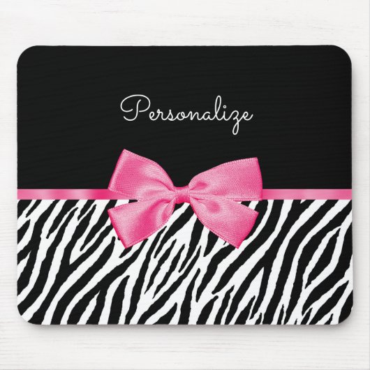 Modischer Zebra-Druck-schicker Pink-Bogen und Name Mousepad (Vorne)