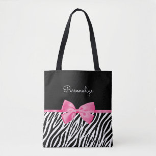 Modischer Zebra-Druck-schicker Pink-Bogen und Name Tasche