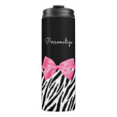 Modischer Zebra-Druck-schicker Pink-Bogen und Name Thermosbecher (Vorderseite)