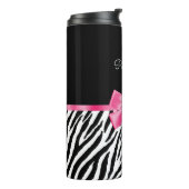 Modischer Zebra-Druck-schicker Pink-Bogen und Name Thermosbecher (Nach links gedreht)