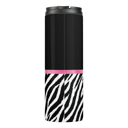 Modischer Zebra-Druck-schicker Pink-Bogen und Name Thermosbecher (Rückseite)
