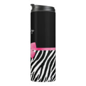 Modischer Zebra-Druck-schicker Pink-Bogen und Name Thermosbecher (Nach rechts gedreht)