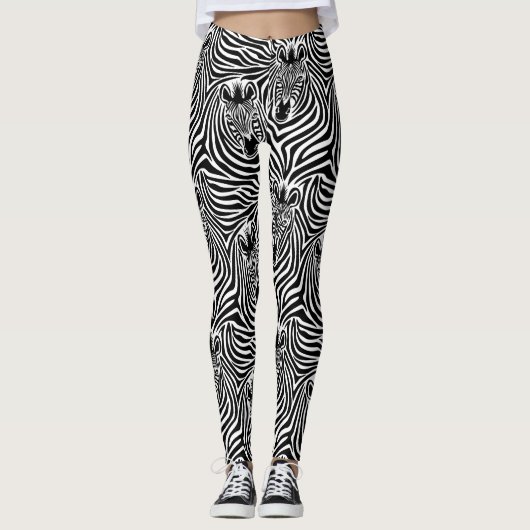 Modischer Zebra-Druck-Schwarzweiss-Muster Leggings (Vorderseite)