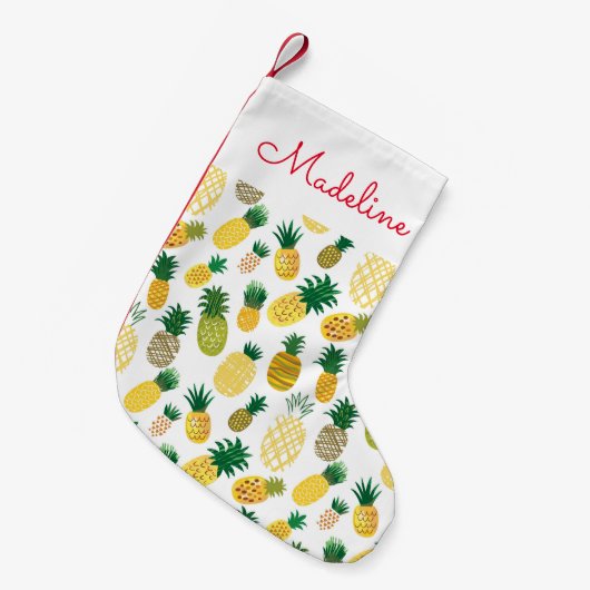 Modisches Ananas-Muster | addieren Ihren Namen Kleiner Weihnachtsstrumpf (Vorderansicht (hängend))