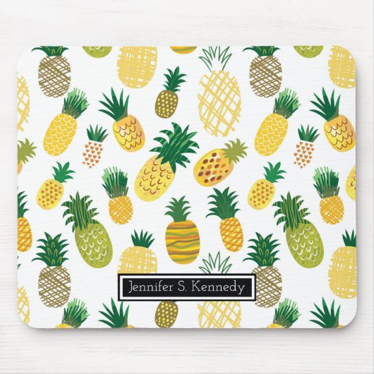 Modisches Ananas-Muster | addieren Ihren Namen Mousepad (Vorne)