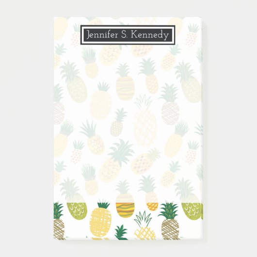 Modisches Ananas-Muster | addieren Ihren Namen Post-it Klebezettel (Vorderseite)