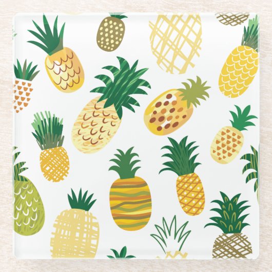 Modisches Ananas-Muster Glasuntersetzer (Vorderseite)