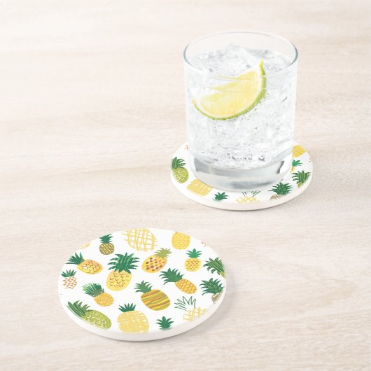 Modisches Ananas-Muster Sandstein Untersetzer (Seite)