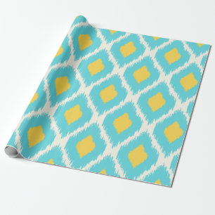 Modisches blaues gelbes aztekisches Ikat Stammes- Geschenkpapier