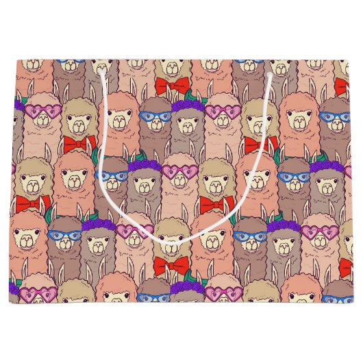 Modisches gekleidetes Lama-Muster Große Geschenktüte (Vorderseite)