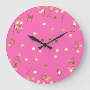 Modisches Goldfolieconfetti-Pink Große Wanduhr