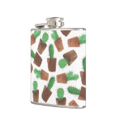 Modisches grünes braunes Aquarellkaktusmuster Flachmann (Links)