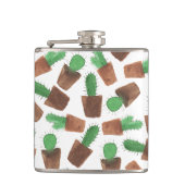 Modisches grünes braunes Aquarellkaktusmuster Flachmann (Vorderseite)