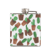 Modisches grünes braunes Aquarellkaktusmuster Flachmann (Rückseite)