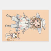 Modisches Mädchen, das mit ihrer Katze spazieren g Geschenkpapier Set (Vorderseite)