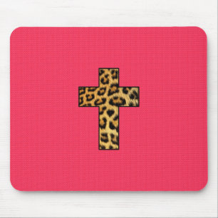 Modisches Mode-Gepard-Druck-Kreuz auf rosa Neon Mousepad