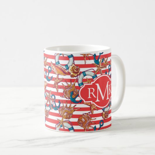 Modisches Monogramm des Strand-Muster-| Kaffeetasse (VorderseiteRechts)