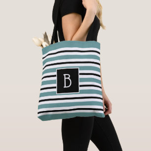 Modisches, monogrammfarbenes Teal, Schwarz-Weiß-St Tasche