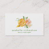 Modisches Pfirsich-und GoldAquarell mit Blumen Visitenkarte (Vorderseite)